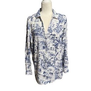Joie 💯% linen tropical, cottage core, coastal core long sleeve tunic style shirt